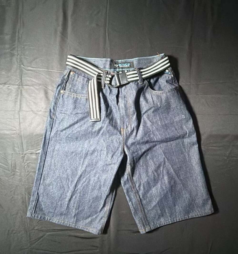 Enyce A Sean Combs Co. Vintage Y2K Raw Denim Baggy Bermuda Shorts with Belt